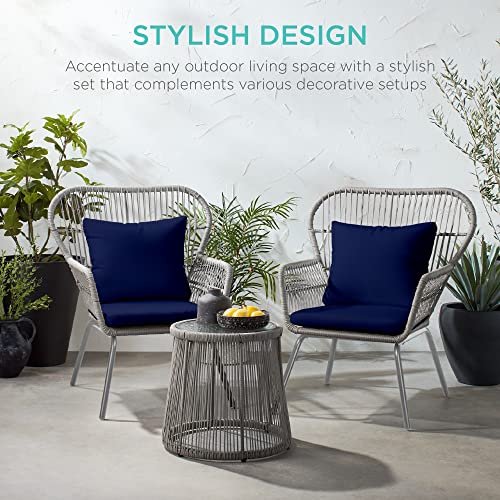 Outdoor Wicker Bistro Set with Cushioned Chairs & Table