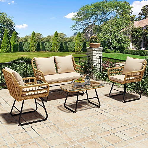 YITAHOME 4-Piece Wicker Outdoor Bistro Set with Cushions