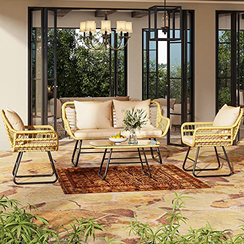 YITAHOME 4-Piece Wicker Outdoor Bistro Set with Cushions