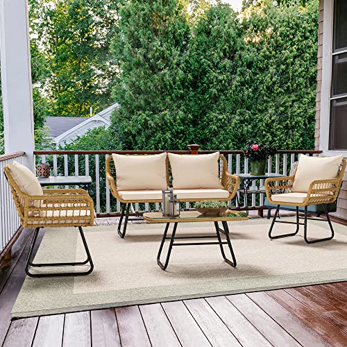 YITAHOME 4-Piece Wicker Outdoor Bistro Set with Cushions