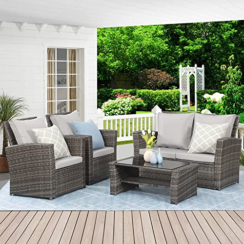Gray Rattan Outdoor Patio Furniture Set with Cushion