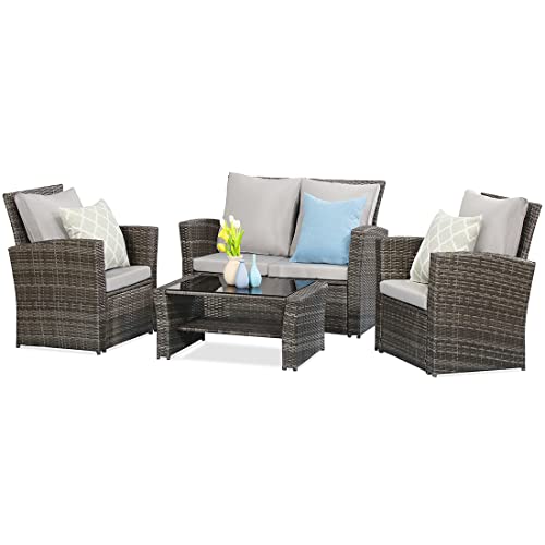 Gray Rattan Outdoor Patio Furniture Set with Cushion