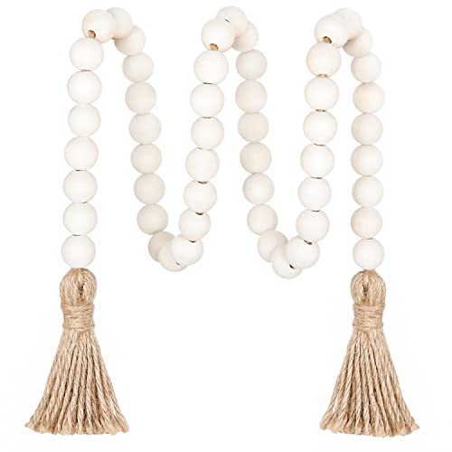 39in Wood Bead Garland with Tassels, Boho Chic Wall Hanging
