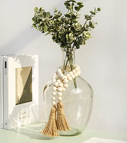 39in Wood Bead Garland with Tassels, Boho Chic Wall Hanging