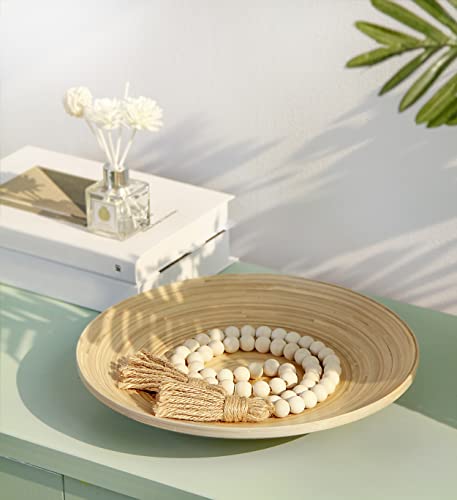 39in Wood Bead Garland with Tassels, Boho Chic Wall Hanging