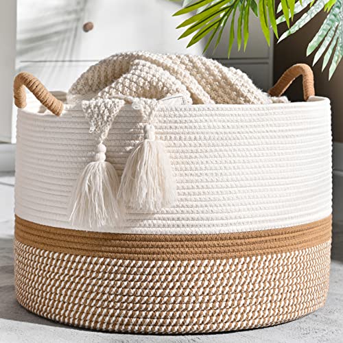 Large Woven Blanket Basket for Living Room Storage