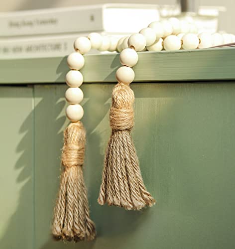 39in Wood Bead Garland with Tassels, Boho Chic Wall Hanging