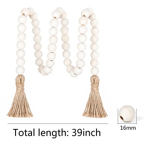 39in Wood Bead Garland with Tassels, Boho Chic Wall Hanging