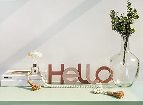 39in Wood Bead Garland with Tassels, Boho Chic Wall Hanging