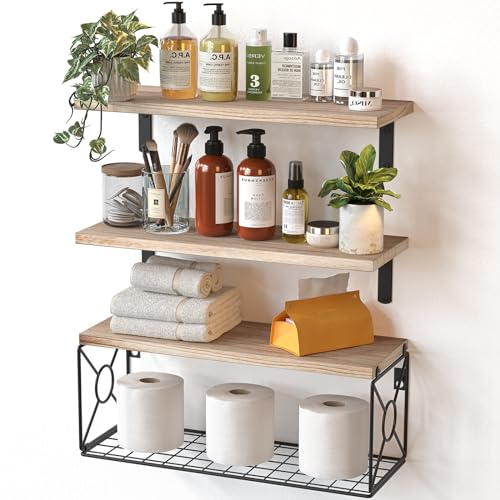 Natural Wood Floating Bathroom Shelves for Home Organization