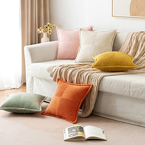 MIULEE Boho Striped Corduroy Pillow Covers Set