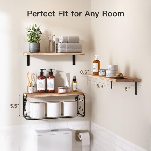 Natural Wood Floating Bathroom Shelves for Home Organization