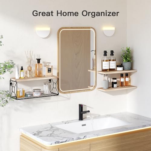 Natural Wood Floating Bathroom Shelves for Home Organization