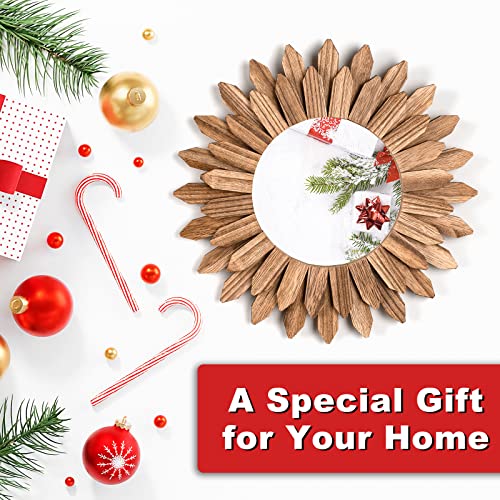 12" Rustic Wood Sunburst Boho Wall Mirror Decor