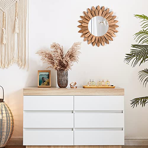 12" Rustic Wood Sunburst Boho Wall Mirror Decor