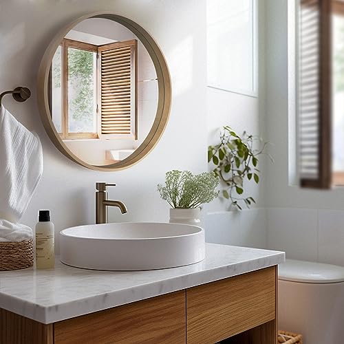 24 inch Round Wood Mirror for Bathroom and Entryway