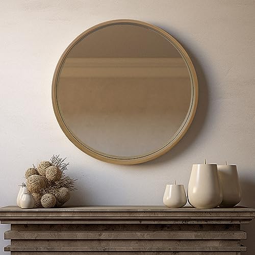 24 inch Round Wood Mirror for Bathroom and Entryway