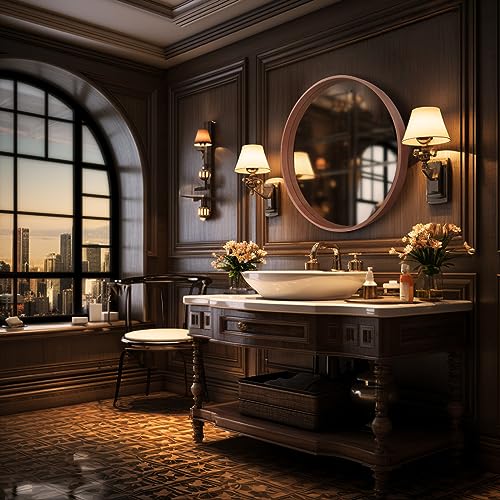 24 inch Round Wood Mirror for Bathroom and Entryway