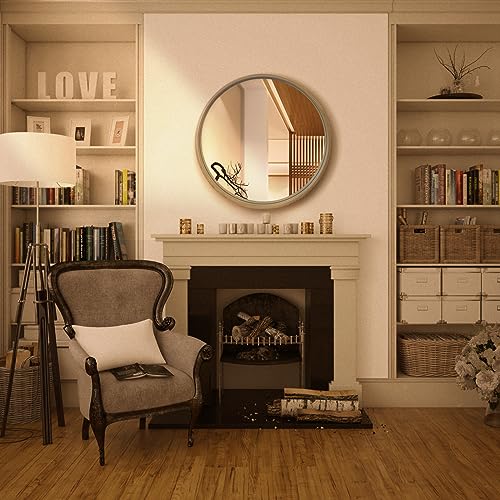 24 inch Round Wood Mirror for Bathroom and Entryway