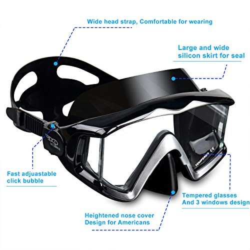 Adult Pano 3 Window Diving Mask with Nose Cover