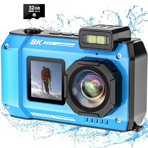 8K UHD Underwater Camera 33FT Autofocus 70MP Dual-Screen