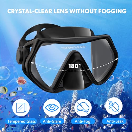 Adults Dry-Top Snorkel Set Diving Mask 180° Panoramic