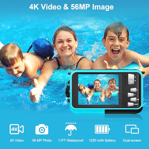Underwater Diving Camera with Dual-Screen Selfie 4K