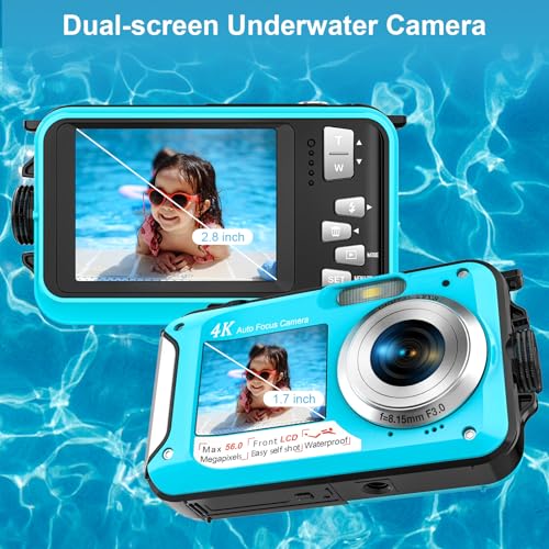 Underwater Diving Camera with Dual-Screen Selfie 4K