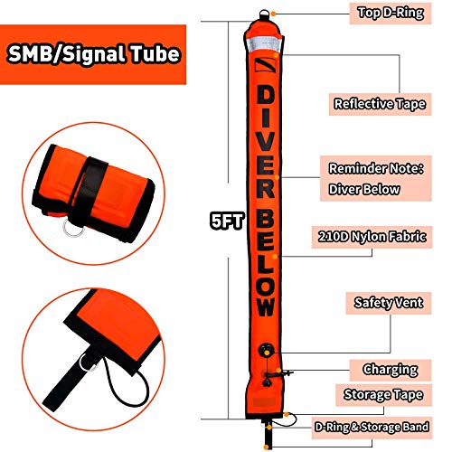 5ft Orange Scuba Diving Safety Buoy with Spool