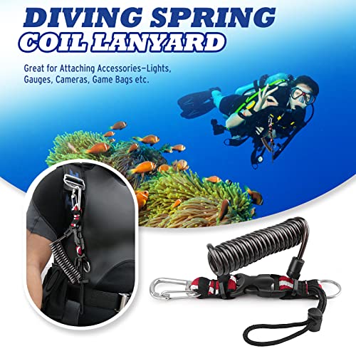 Heavy Duty Scuba Diving Coiled Lanyard - Black