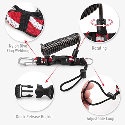 Heavy Duty Scuba Diving Coiled Lanyard - Black