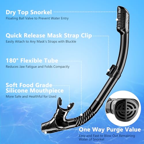 Adults Dry-Top Snorkel Set Diving Mask 180° Panoramic