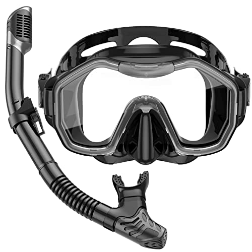 Adults Kwambiri Dry-Top Snorkel Set with Wide View Mask