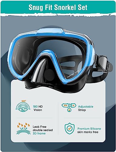 Adults Snorkel Set: Anti-Fog Swim Mask, Dry Top Snorkel