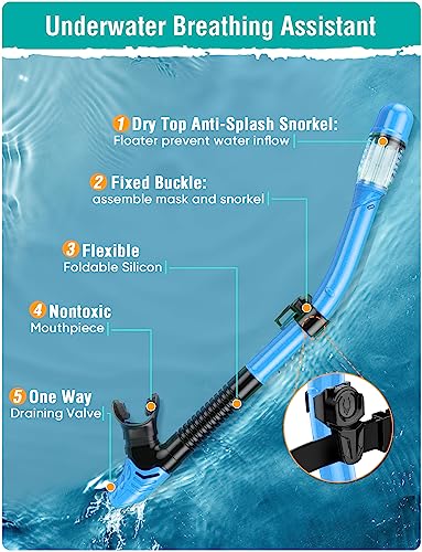 Adults Snorkel Set: Anti-Fog Swim Mask, Dry Top Snorkel