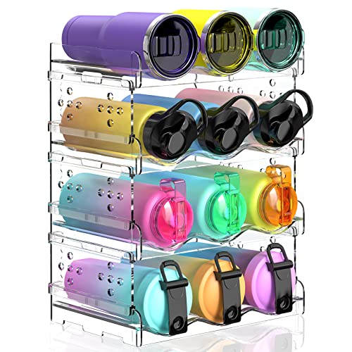 Clear Plastic Water Bottle Organizer Set - Stackable Cup Holder for Cabinet, Countertop, Pantry, Fridge