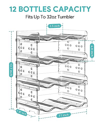 Clear Plastic Water Bottle Organizer Set - Stackable Cup Holder for Cabinet, Countertop, Pantry, Fridge