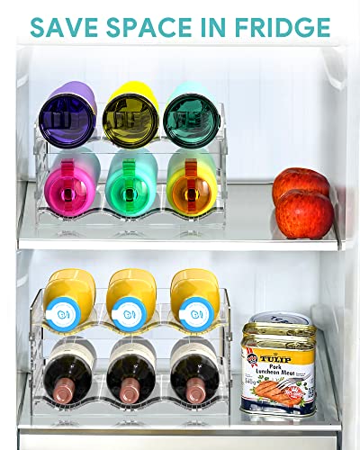 Clear Plastic Water Bottle Organizer Set - Stackable Cup Holder for Cabinet, Countertop, Pantry, Fridge