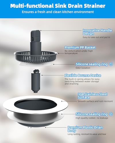 Chrome Stainless Steel Kitchen Sink Drain Strainer Combo