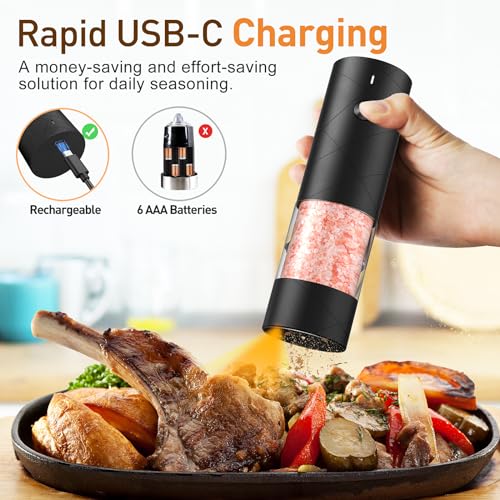 Rechargeable Electric Salt and Pepper Grinder Set - 2 Pack