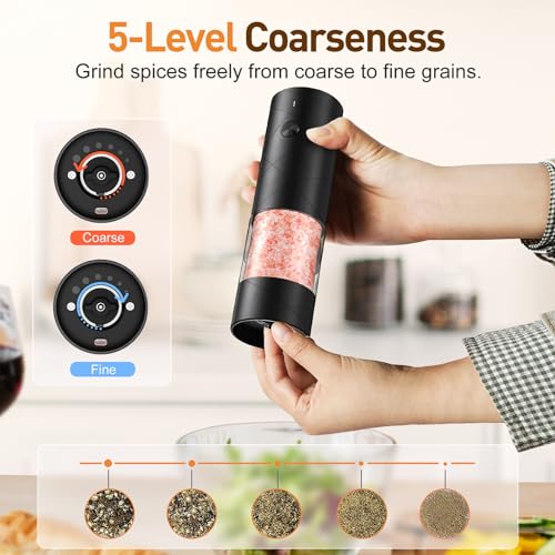 Rechargeable Electric Salt and Pepper Grinder Set - 2 Pack