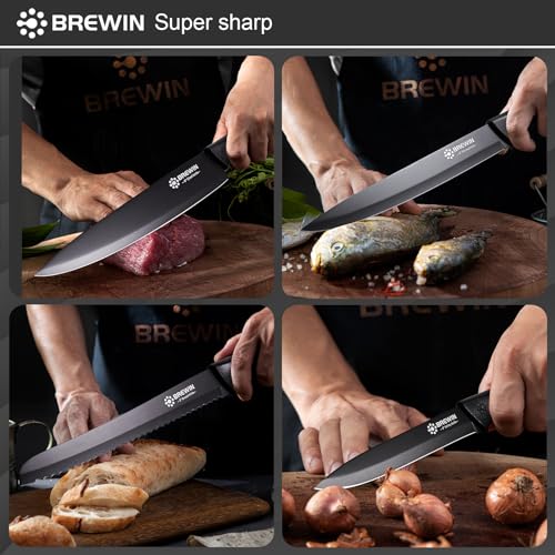 Brewin Kitchen Knife Set with Universal Knife Block