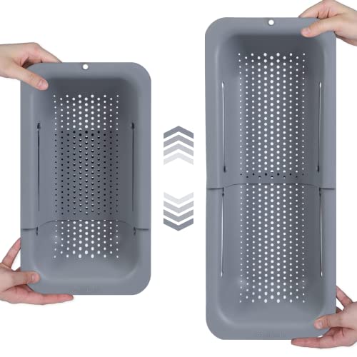 Extendable Blue Ginkgo Sink Colander Strainer Basket - Gray