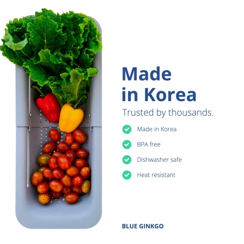 Extendable Blue Ginkgo Sink Colander Strainer Basket - Gray