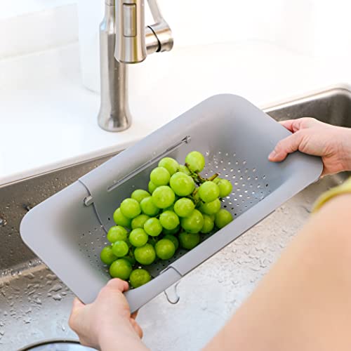 Extendable Blue Ginkgo Sink Colander Strainer Basket - Gray