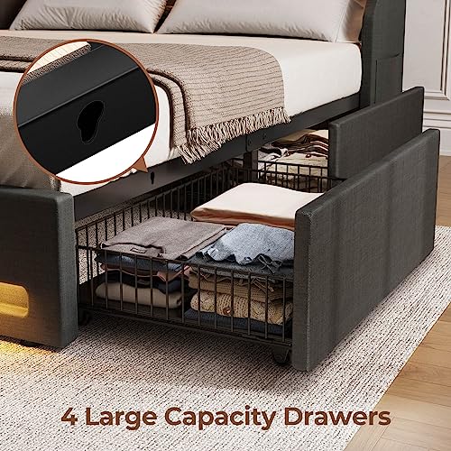 Rolanstar Twin Bed Frame with LED Lights and Charging Station