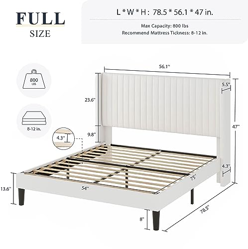 Allewie Velvet Bed Frame with Tufted Headboard - White