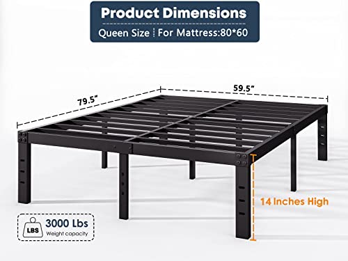 Luxurious 14" Metal Platform Queen Bed Frame in Black
