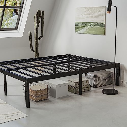 Luxurious 14" Metal Platform Queen Bed Frame in Black