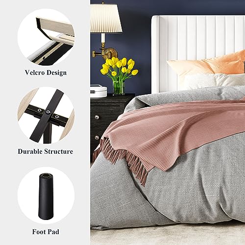 Allewie Velvet Bed Frame with Tufted Headboard - White